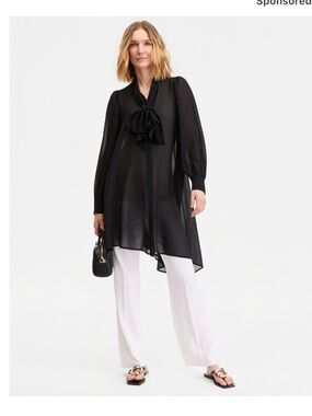 ☔️ INC Women's Long Sleeve Bow-Neck Chiffon Tunic, Macy's Exclusive